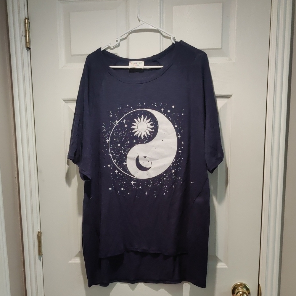 Fantastic Fawn Long Tee With Sun, Moon,And Star Detail. Also Side Slits